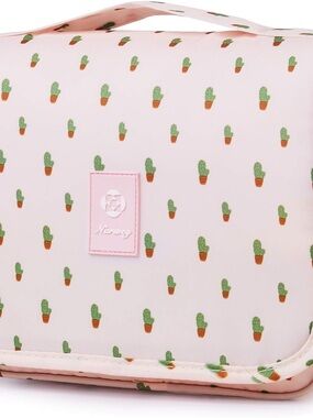 Pink Cactus Print Travel makeup bag